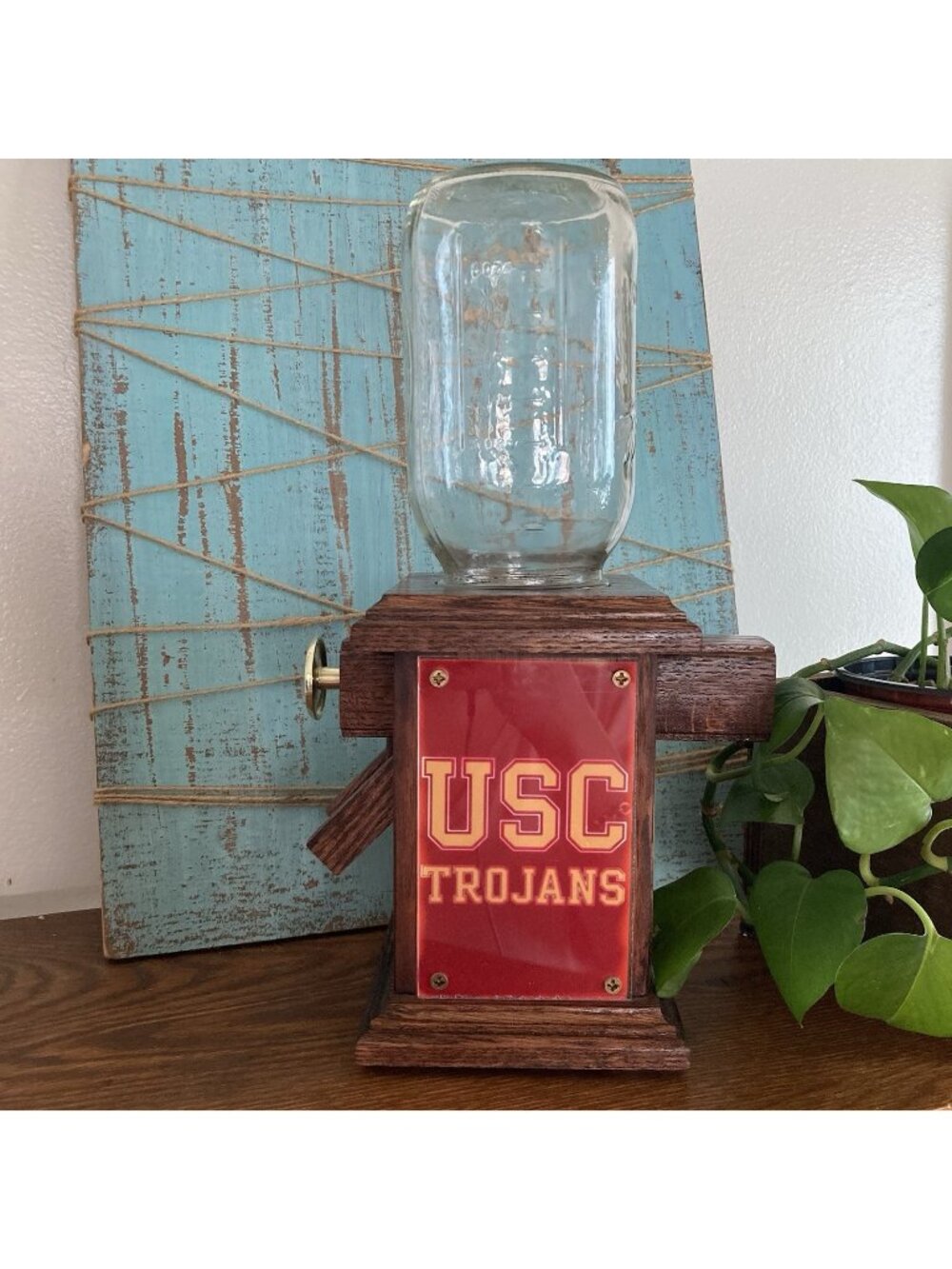 Vintage Wooden Candy Nuts Bubblegum Mason Jar Dispenser USC Trojans Fan Cave